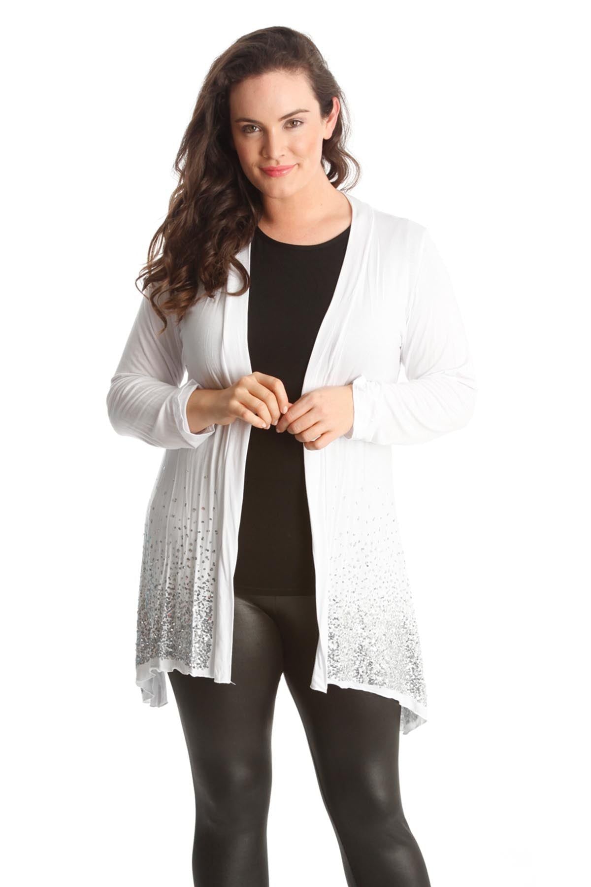 Blue Sequin Sparkle Open Cardigan For Women 18 - Dropwear