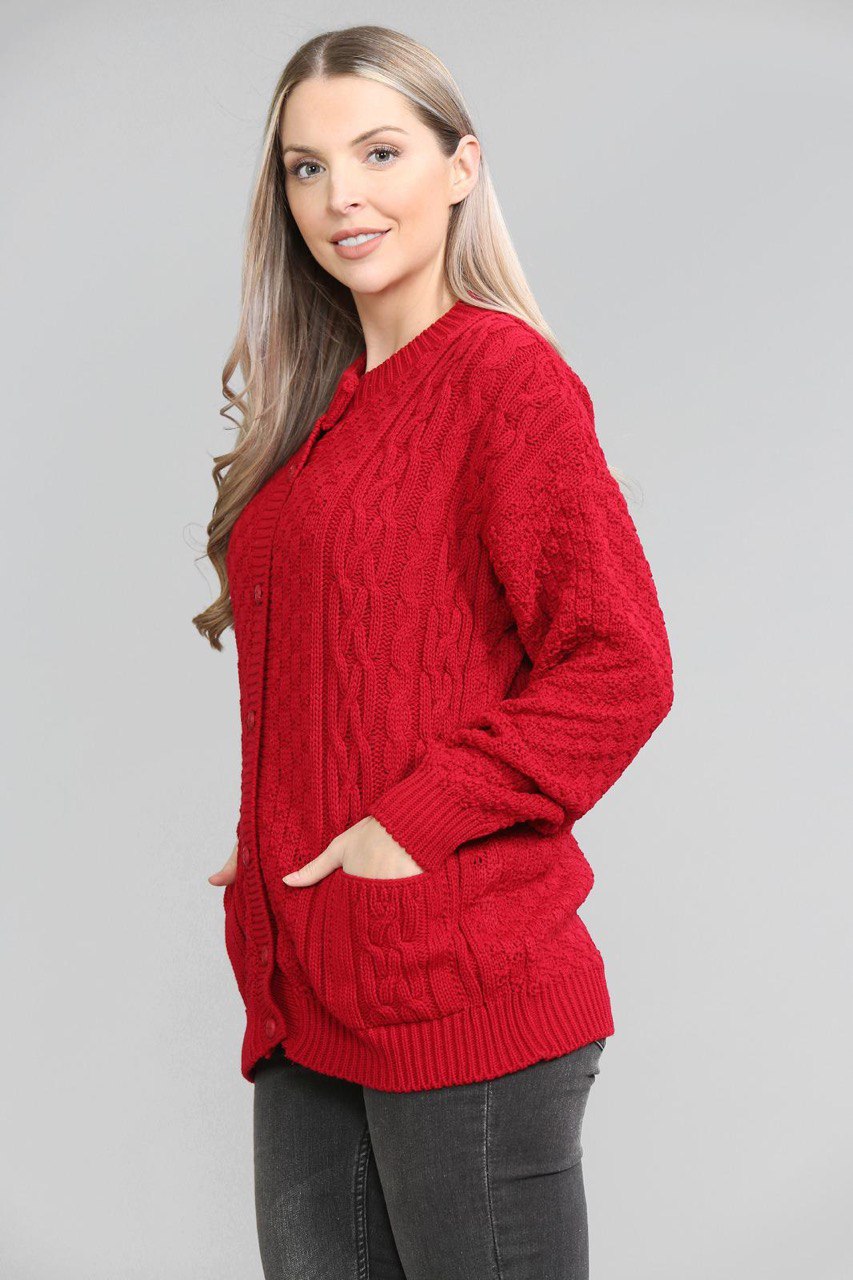 Stone Chunky Cable Knit Long Sleeve Cardigan For Women 16-18 - Dropwear