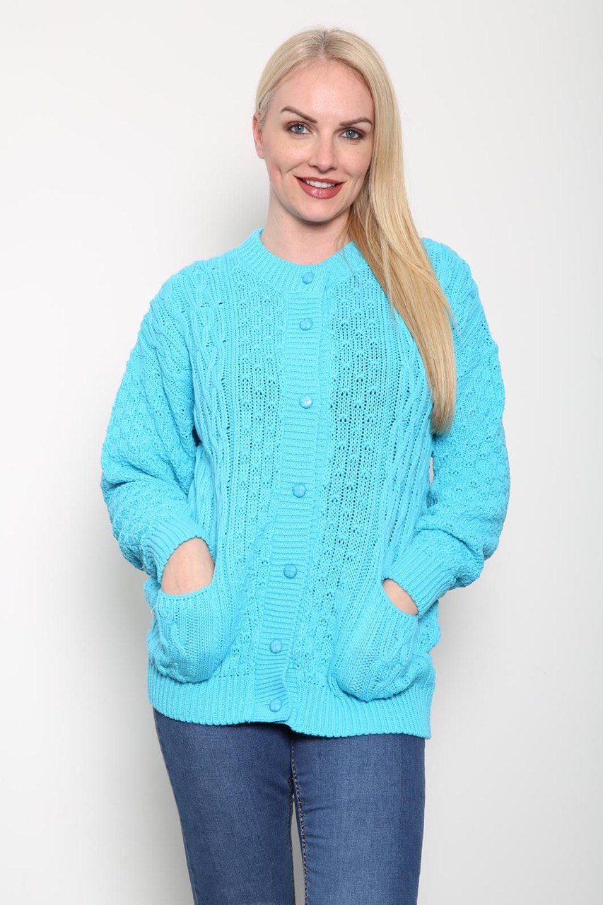 Purple Chunky Cable Knit Long Sleeve Cardigan For Women 20-22 - Dropwear