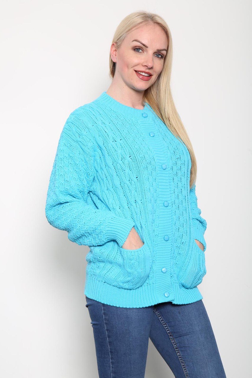 Coral Chunky Cable Knit Long Sleeve Cardigan For Women 8-10 - Dropwear