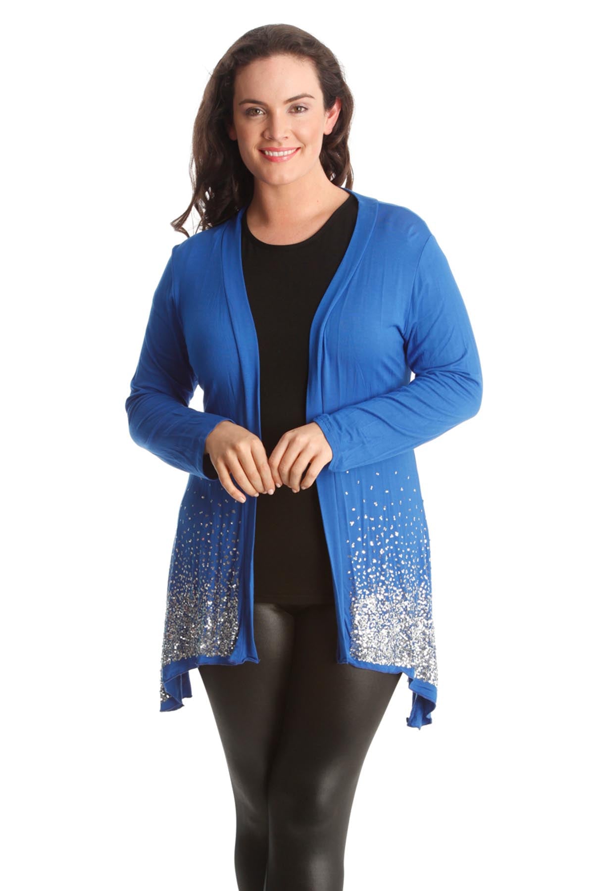 Purple Sequin Sparkle Open Cardigan For Women 22-24 - Dropwear