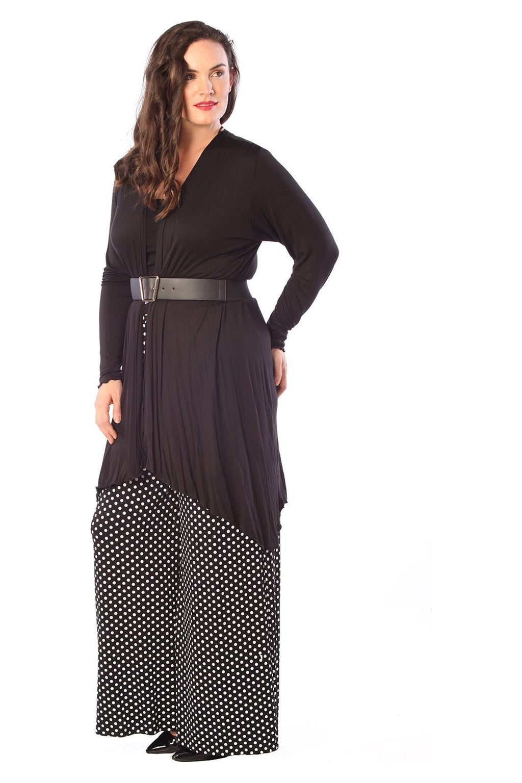 Black Open Front Hanky Hem Longsleeve Cardigan For Women 22-24 - Dropwear