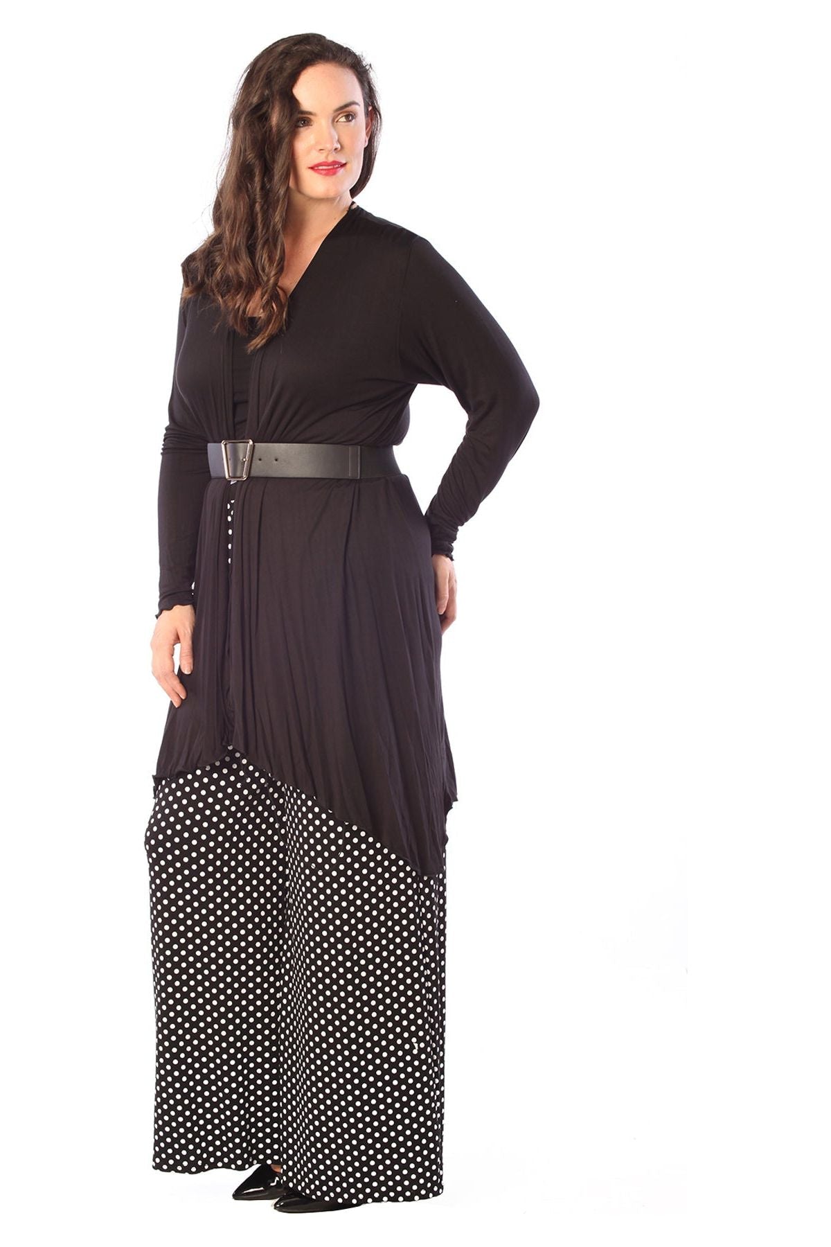 Black Open Front Hanky Hem Longsleeve Cardigan For Women 22-24 - Dropwear