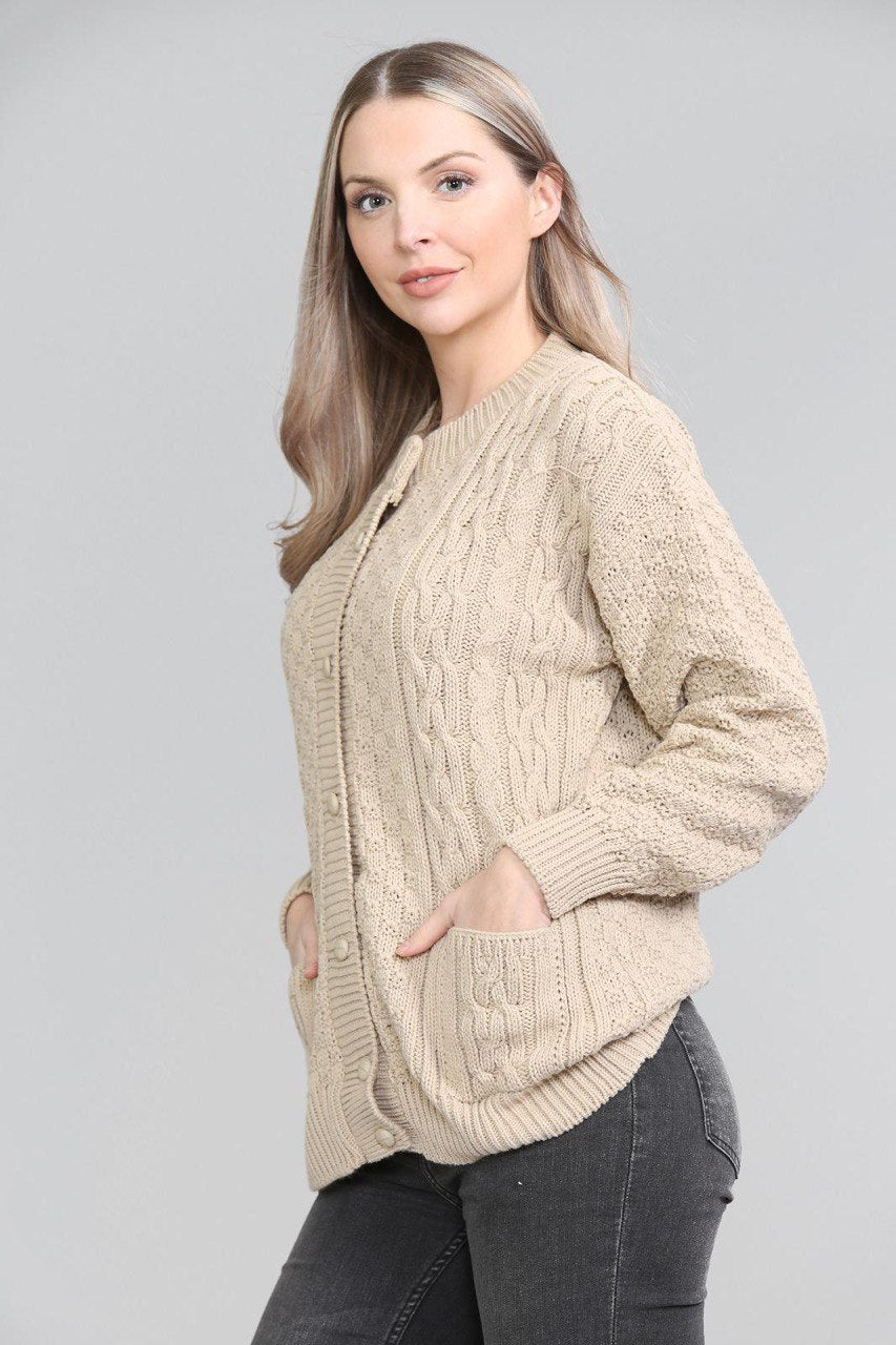 Red Chunky Cable Knit Long Sleeve Cardigan For Women 16-18 - Dropwear