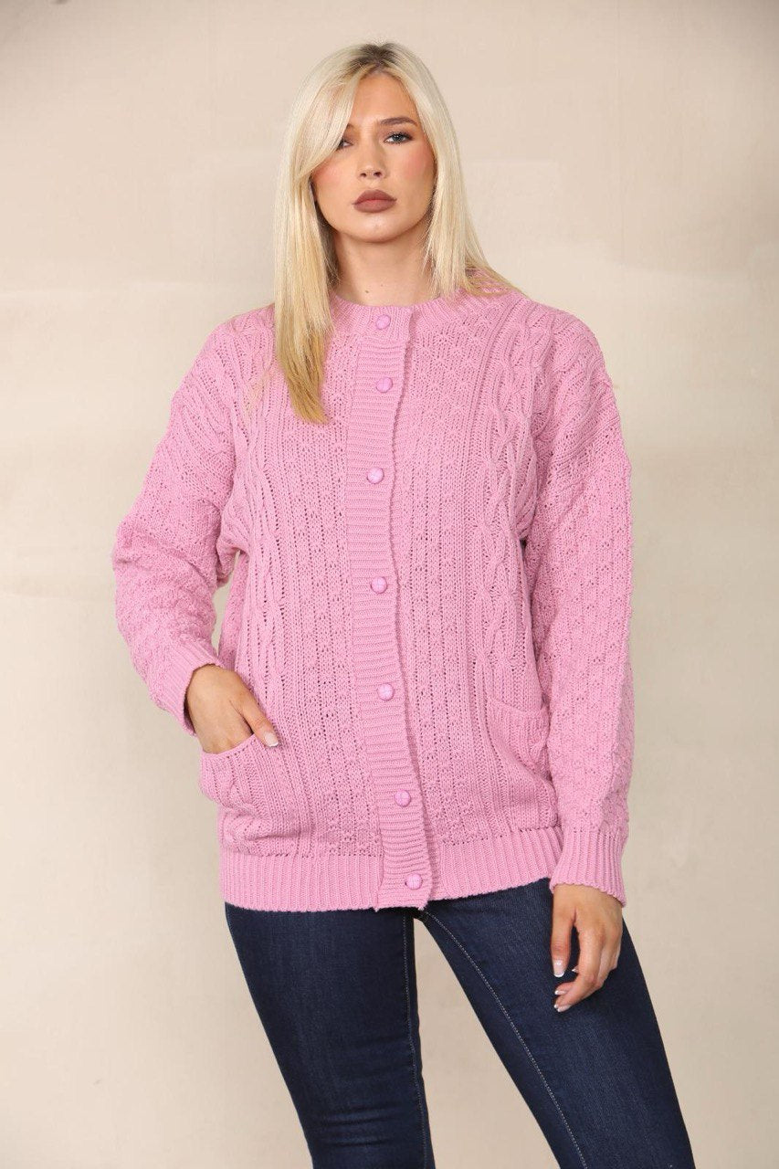 Sky Blue Chunky Cable Knit Long Sleeve Cardigan For Women 12-14 - Dropwear