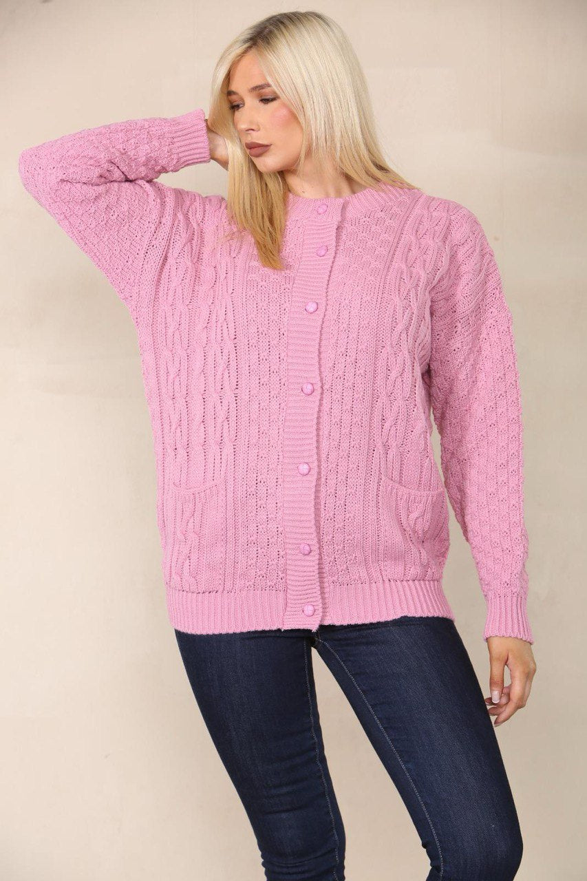 Sky Blue Chunky Cable Knit Long Sleeve Cardigan For Women 16-18 - Dropwear