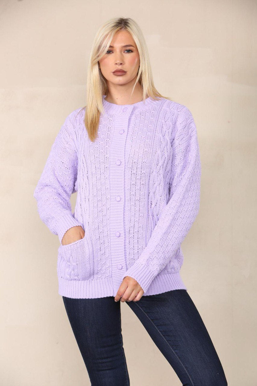 Turquoise Chunky Cable Knit Long Sleeve Cardigan For Women 12-14 - Dropwear