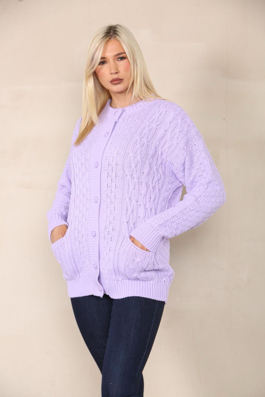 Turquoise Chunky Cable Knit Long Sleeve Cardigan For Women 16-18 - Dropwear