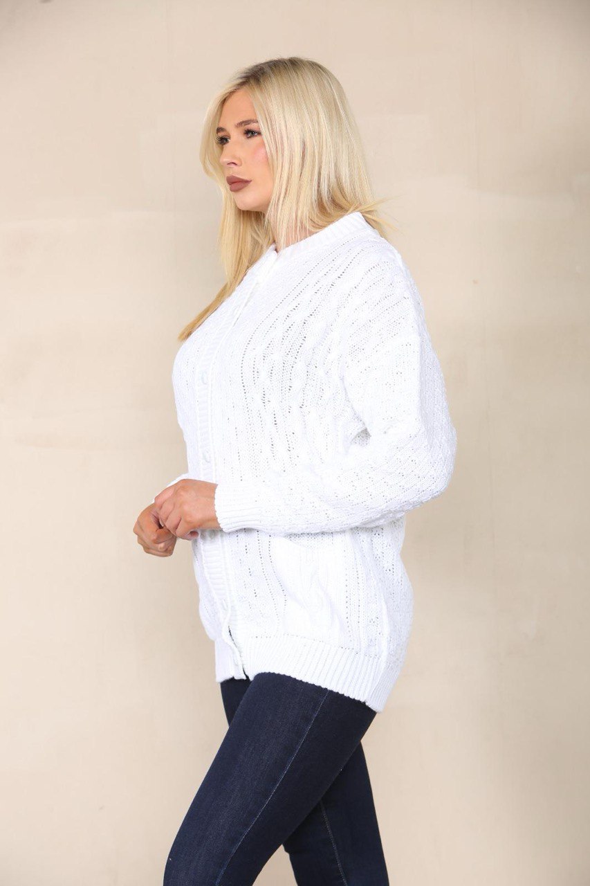 Marl Grey Chunky Cable Knit Long Sleeve Cardigan For Women 16-18 - Dropwear