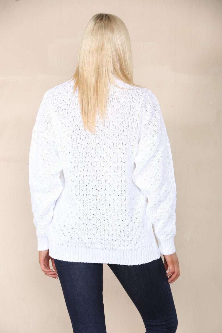 Marl Grey Chunky Cable Knit Long Sleeve Cardigan For Women 20-22 - Dropwear