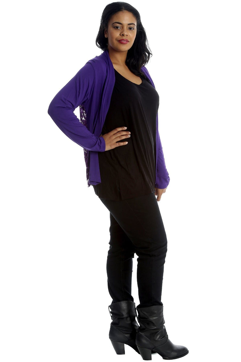 Purple Floral Lace Back Cardigan Open Top For Women 22-24 - Dropwear