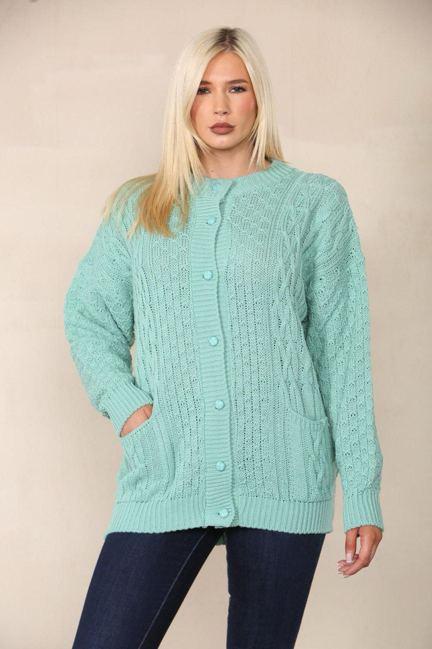 Marl Stone Chunky Cable Knit Long Sleeve Cardigan For Women 8-10 - Dropwear