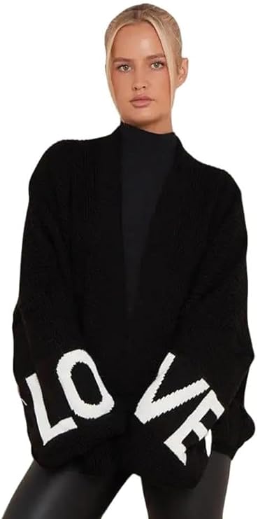Black Lova Balloon Sleeve Cardigan For Women ONE SIZE (10-22) - Dropwear