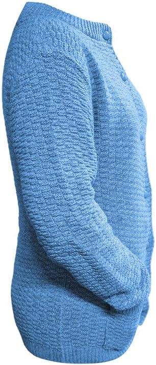 Blue Women's Knitted Winter Cardigan Long Sleeve Warmth with Crew Neck & Ribbed Knit For Women 8-10 - Dropwear