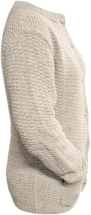 Beige Women's Knitted Winter Cardigan Long Sleeve Warmth with Crew Neck & Ribbed Knit For Women 12-14 - Dropwear