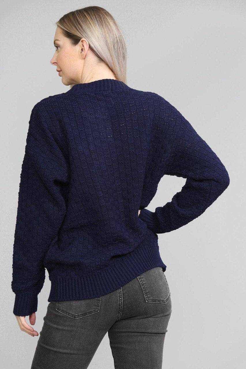 Navy Blue Chunky Cable Knit Long Sleeve Cardigan For Women 8-10 - Dropwear