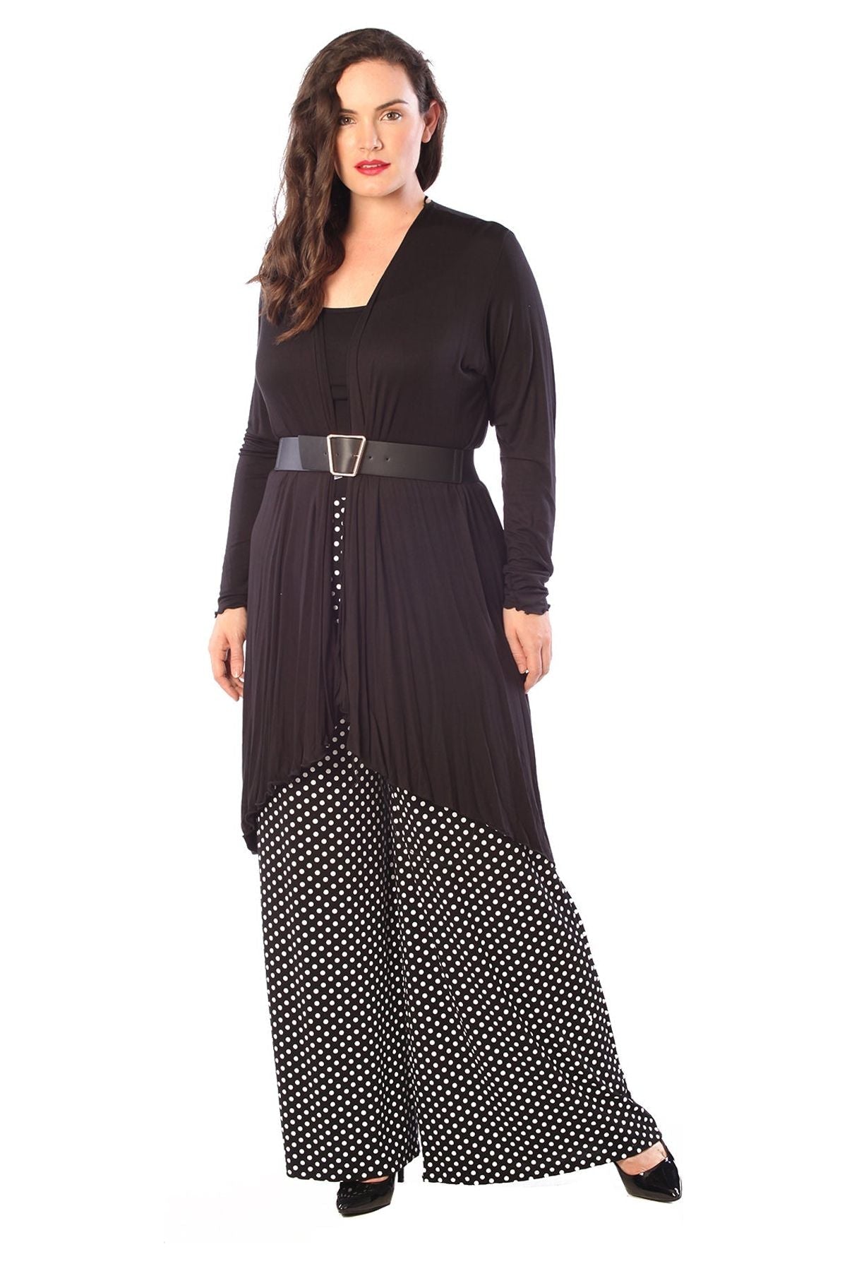 Black Open Front Hanky Hem Longsleeve Cardigan For Women 26-28 - Dropwear