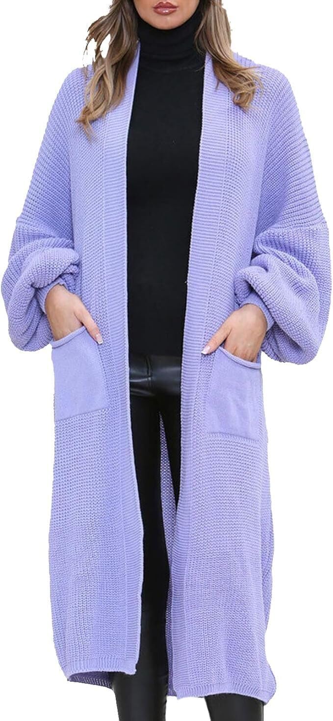 Open Front Balloon Long Sleeve Cardigan