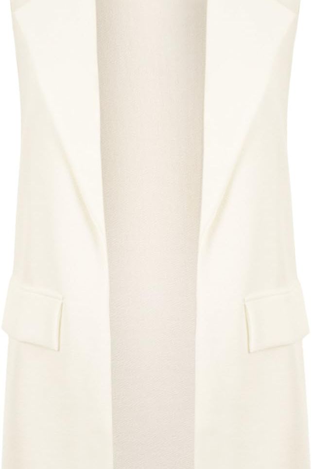 Cream Crepe Open Long Waistcoat Pocket Top For Women 10 - Dropwear