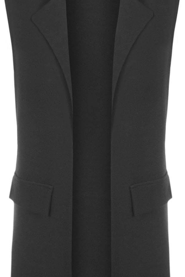 Cream Crepe Open Long Waistcoat Pocket Top For Women 8 - Dropwear