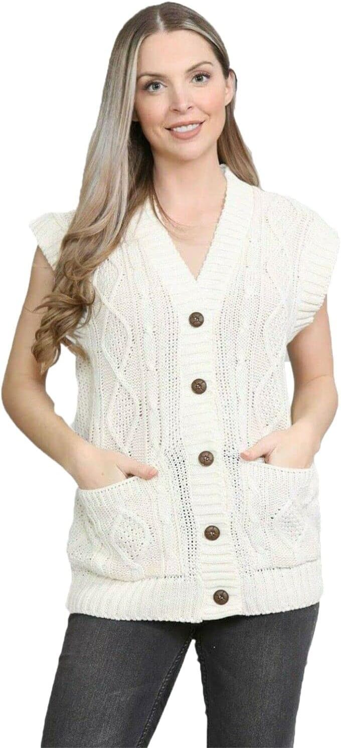 Cream Sleeveless Button Cardigan For Women 8-10 - Dropwear