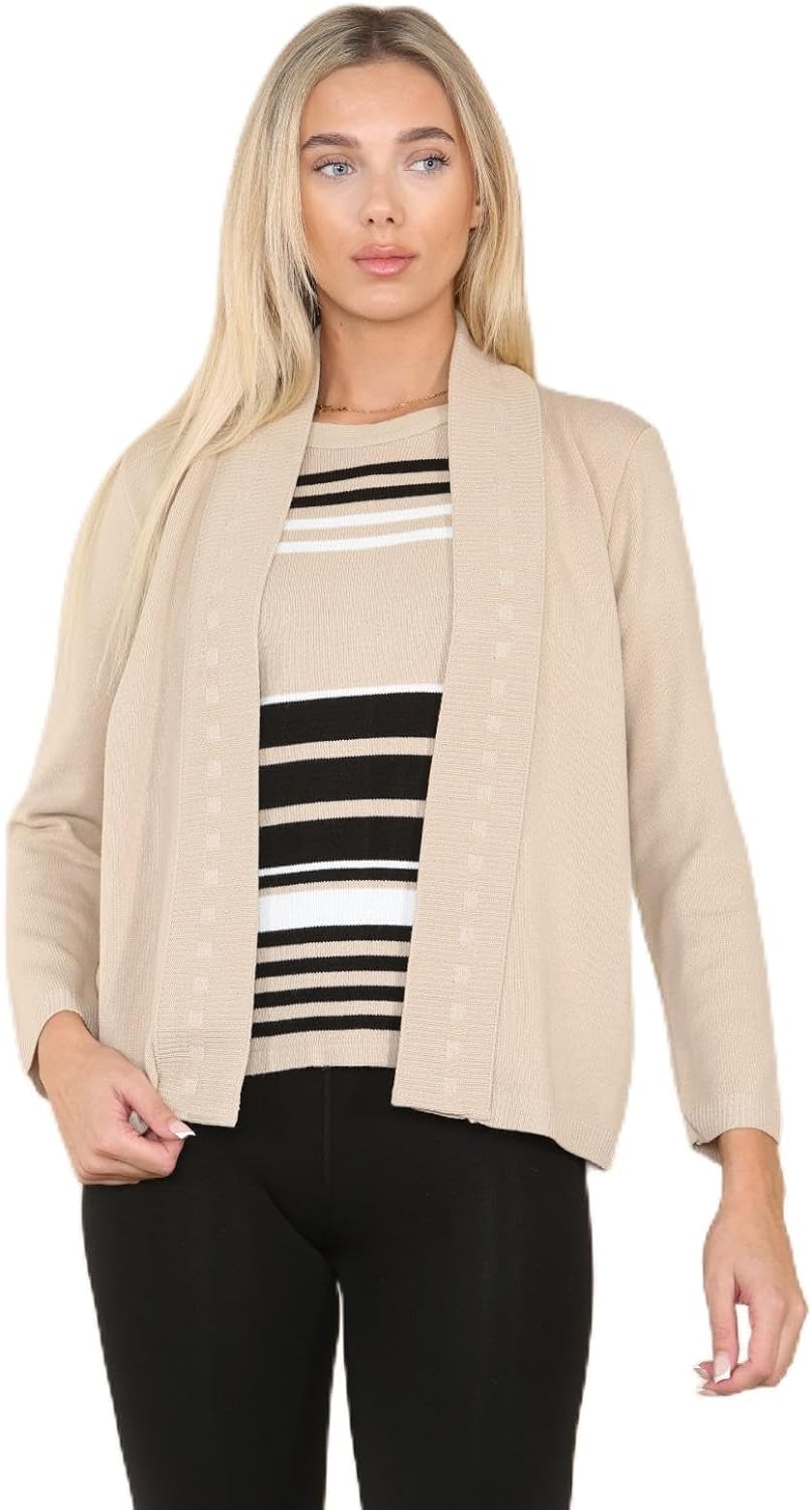 Beige Twin Knitted Cardigan For Women 12-14 - Dropwear