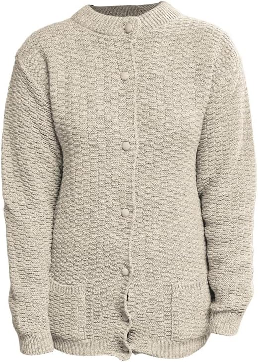 Beige Women's Knitted Winter Cardigan Long Sleeve Warmth with Crew Neck & Ribbed Knit For Women 8-10 - Dropwear
