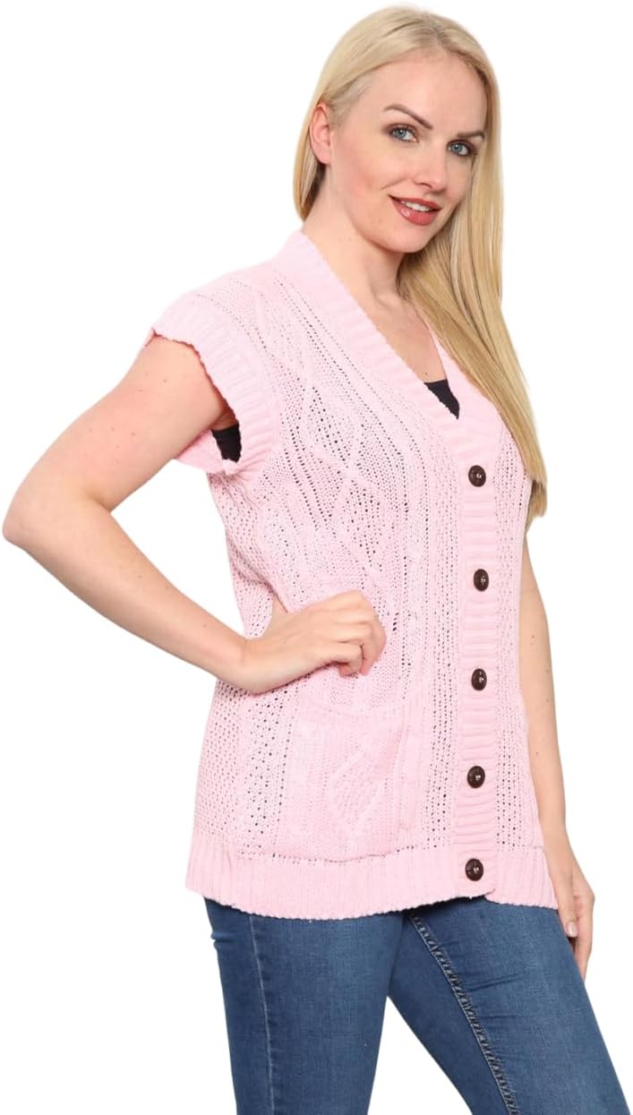 Khaki Sleeveless Button Cardigan For Women 12-14 - Dropwear