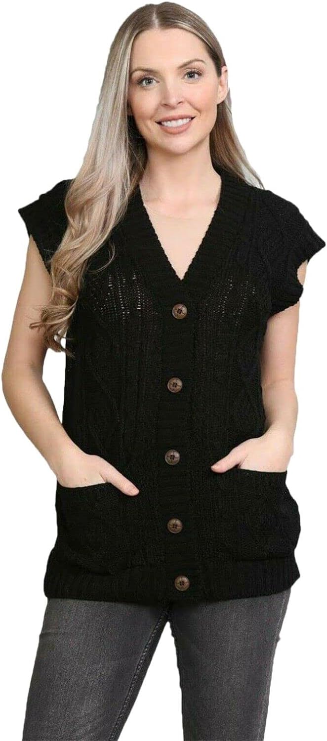 Plus Size Sleeveless Button Cardigan