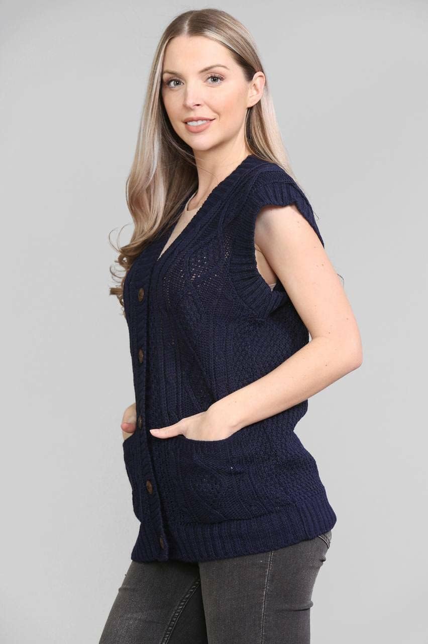 Charcoal Sleeveless Button Cardigan For Women 8-10 - Dropwear