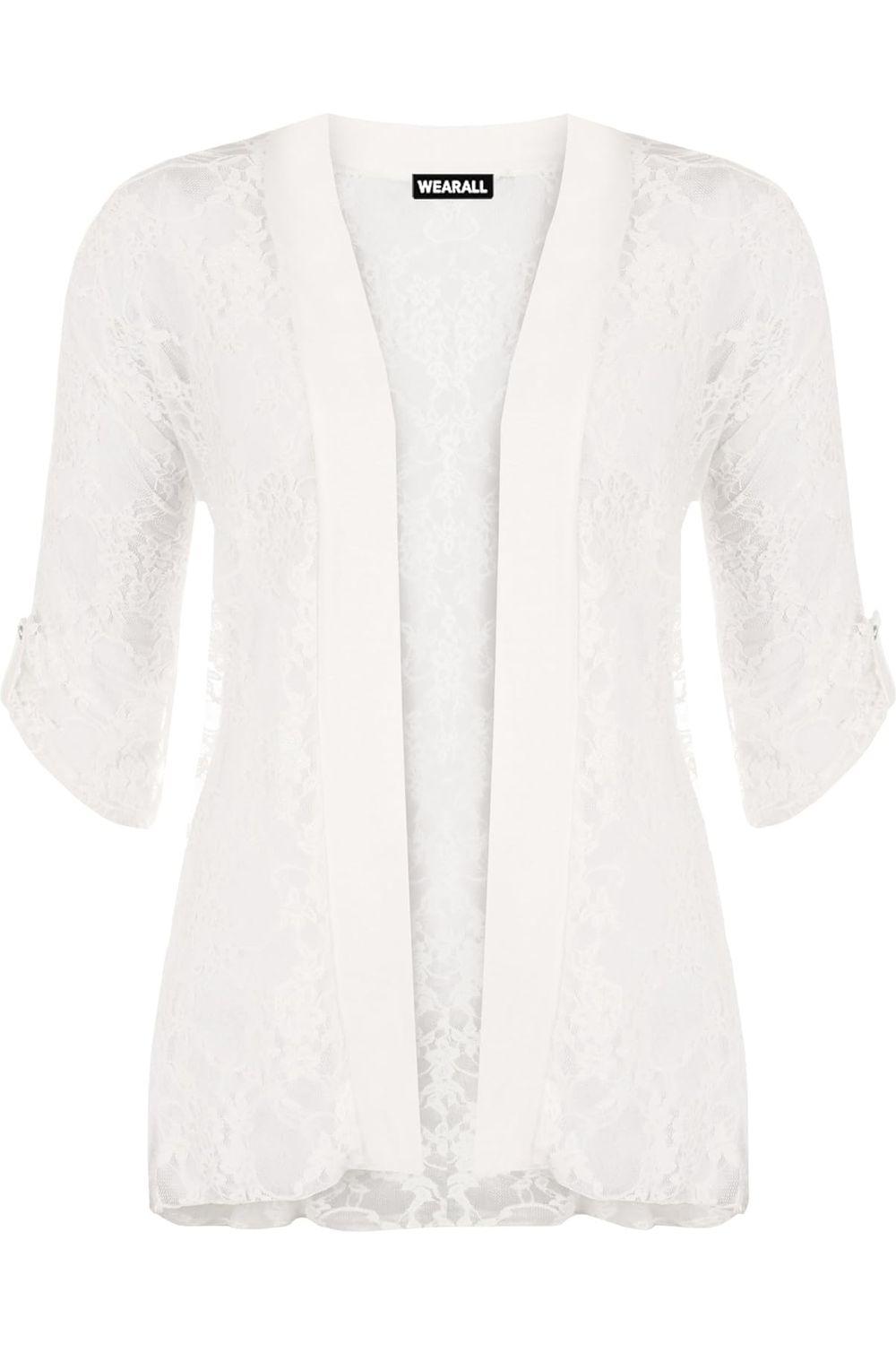 Cream Lace Open Cardigan Top For Women 26-28 - Dropwear