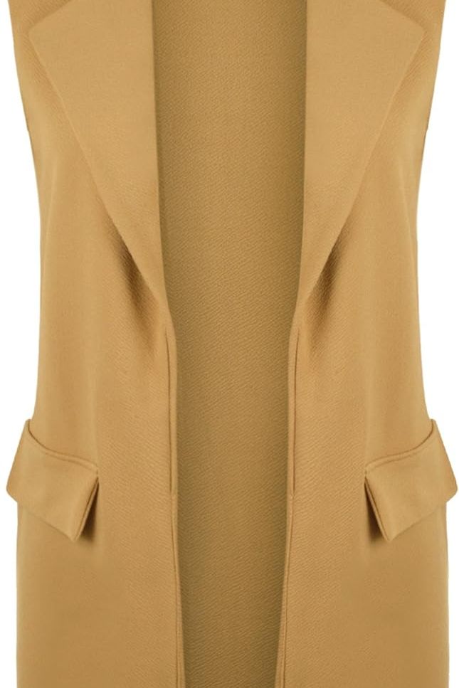 Green Crepe Open Long Waistcoat Pocket Top For Women 12 - Dropwear