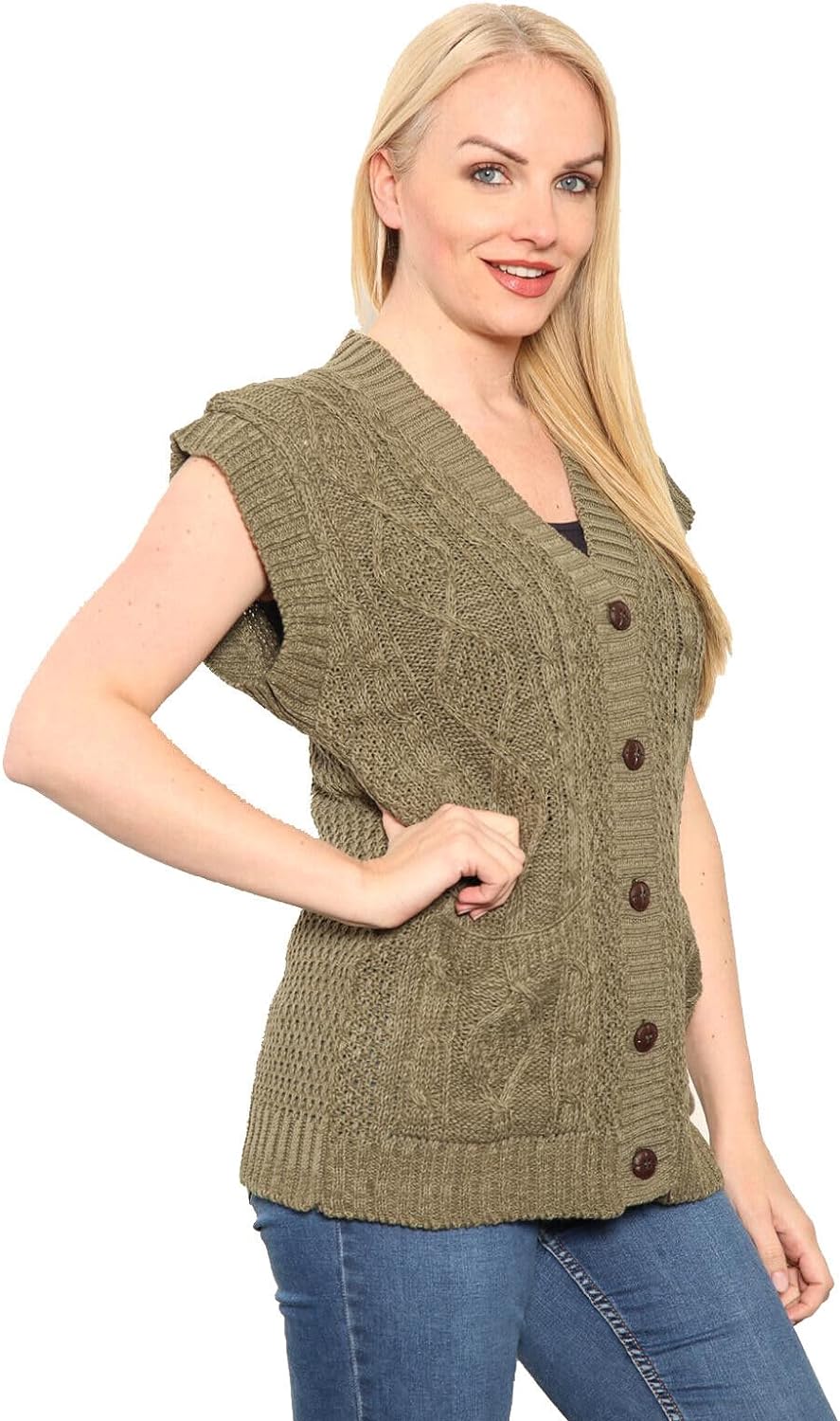 Sleeveless Button Cardigan