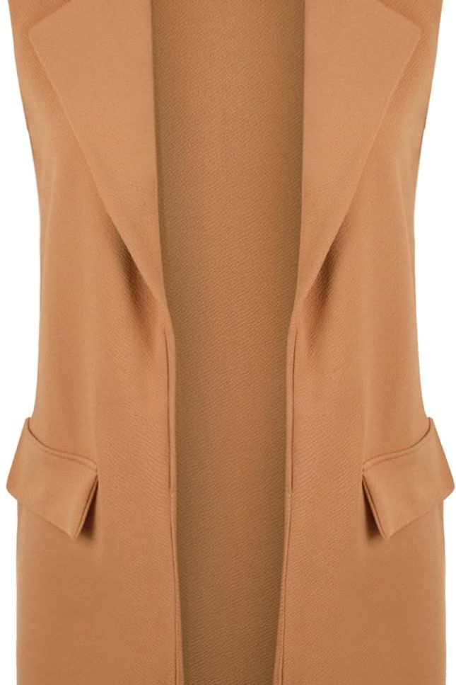 Cream Crepe Open Long Waistcoat Pocket Top For Women 14 - Dropwear