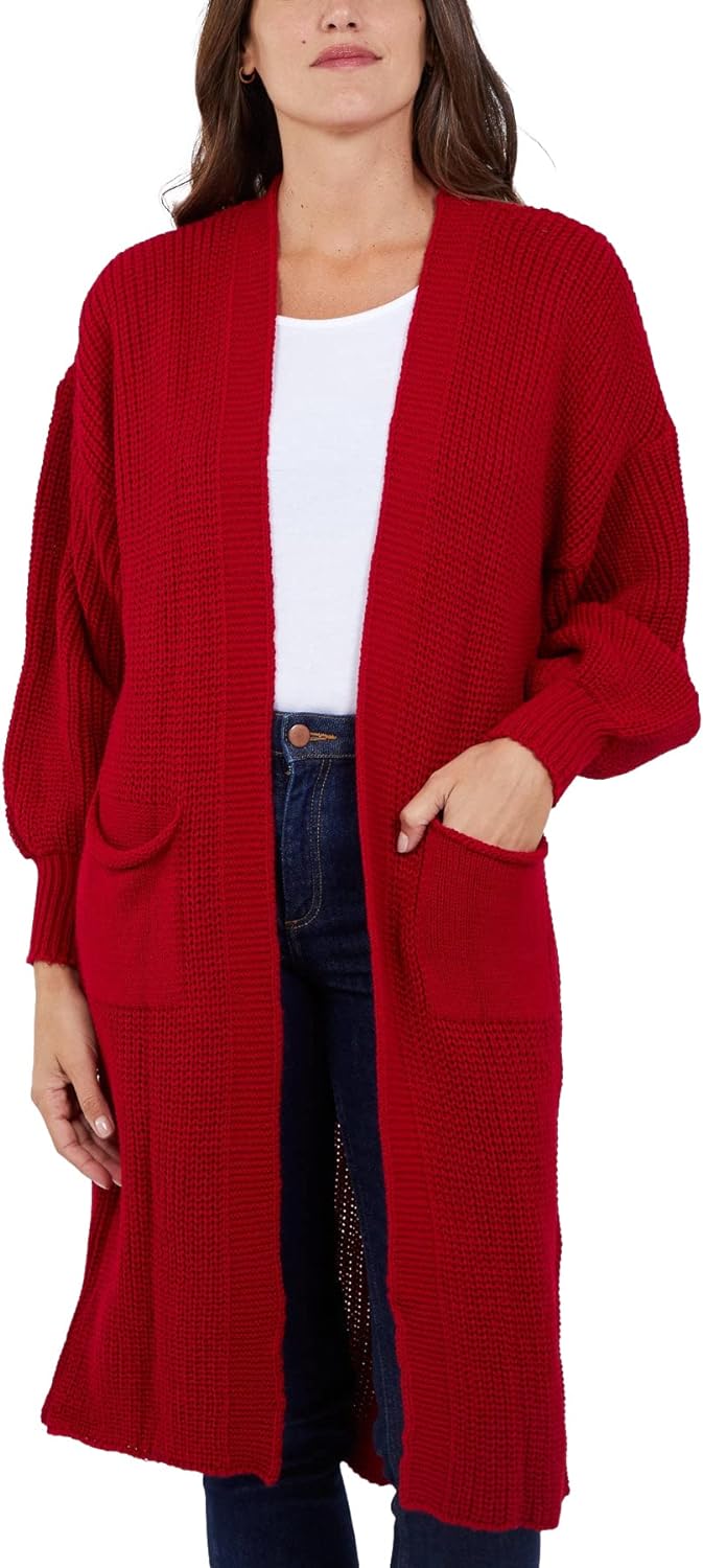 Open Front Balloon Long Sleeve Cardigan
