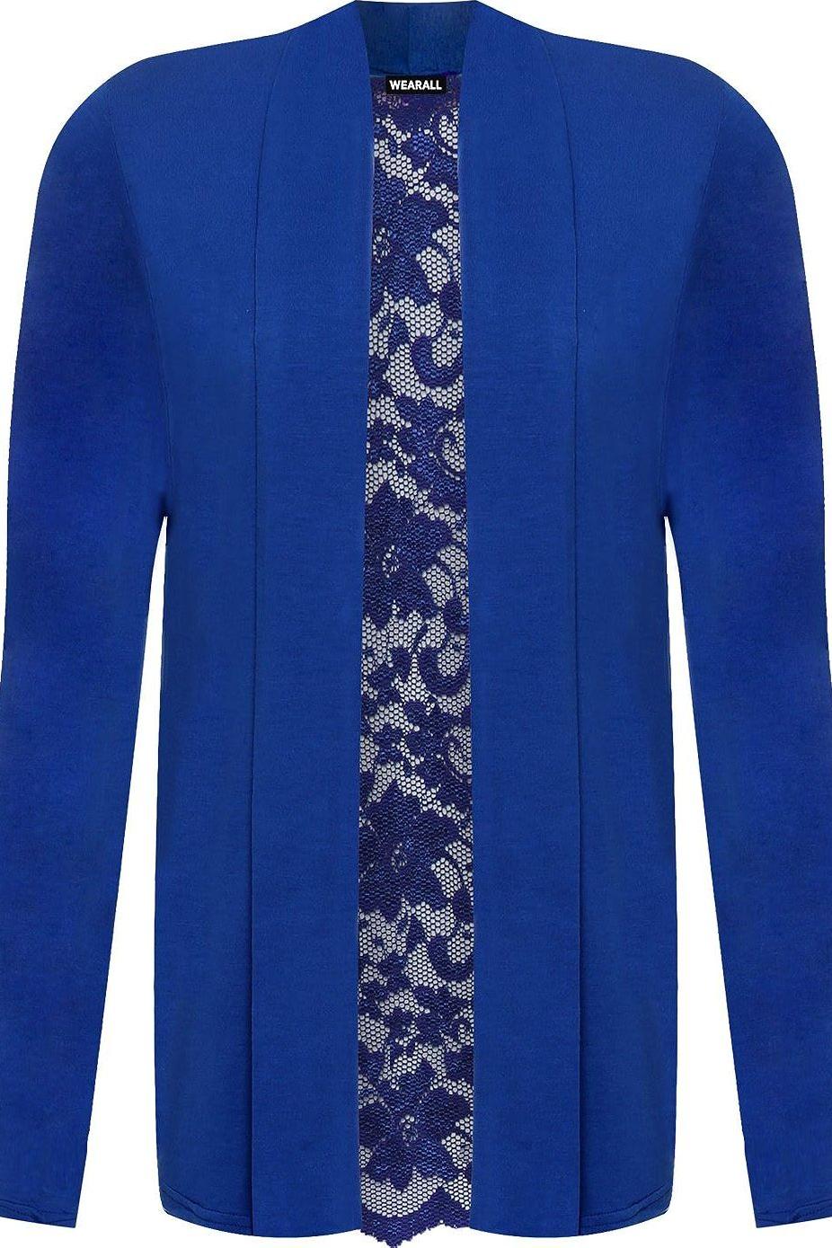 Royal Blue Floral Lace Back Cardigan Open Top For Women 14 - Dropwear