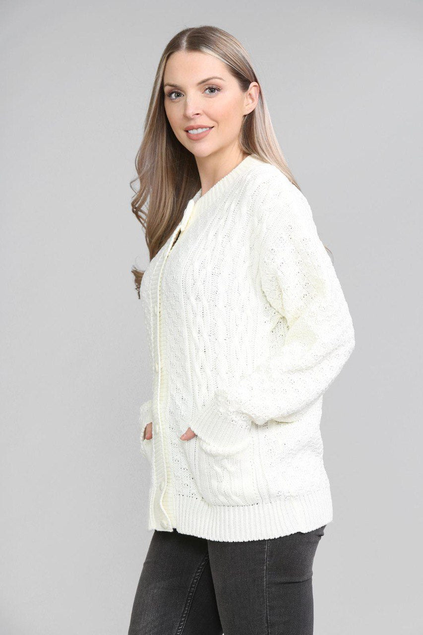 Navy Blue Chunky Cable Knit Long Sleeve Cardigan For Women 20-22 - Dropwear