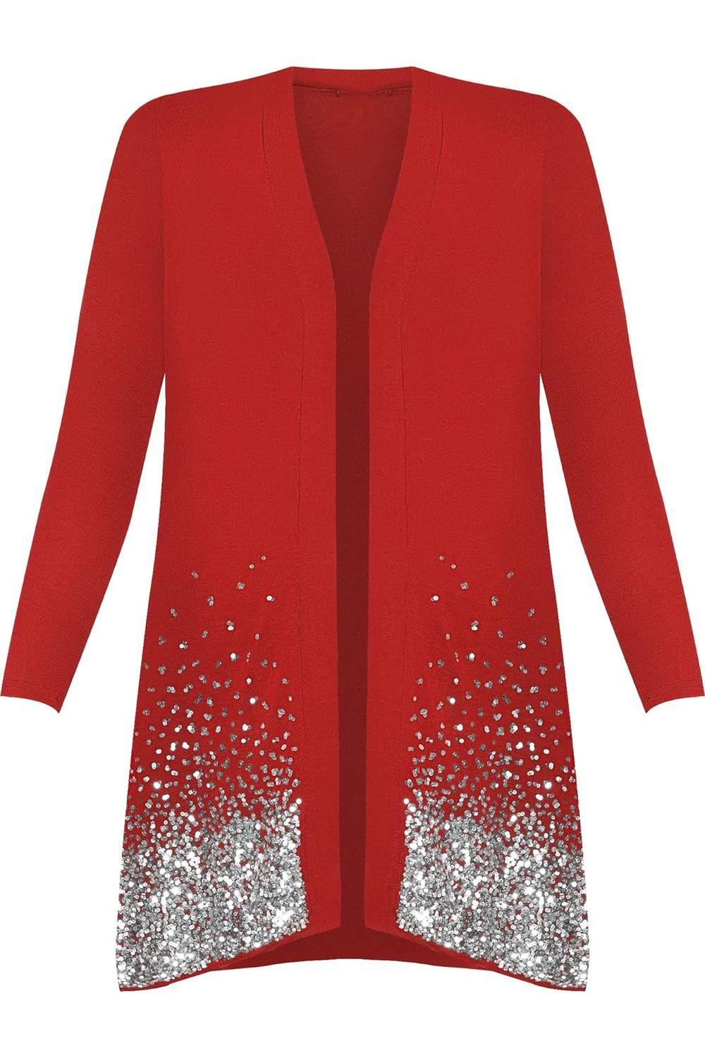 Teal Sequin Sparkle Open Cardigan For Women 20 - Dropwear