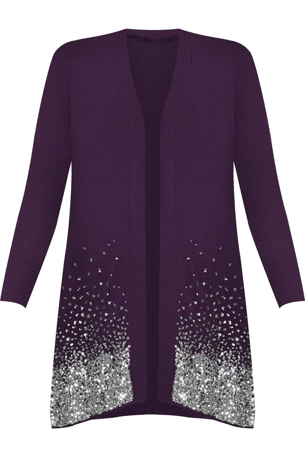 Teal Sequin Sparkle Open Cardigan For Women 18 - Dropwear