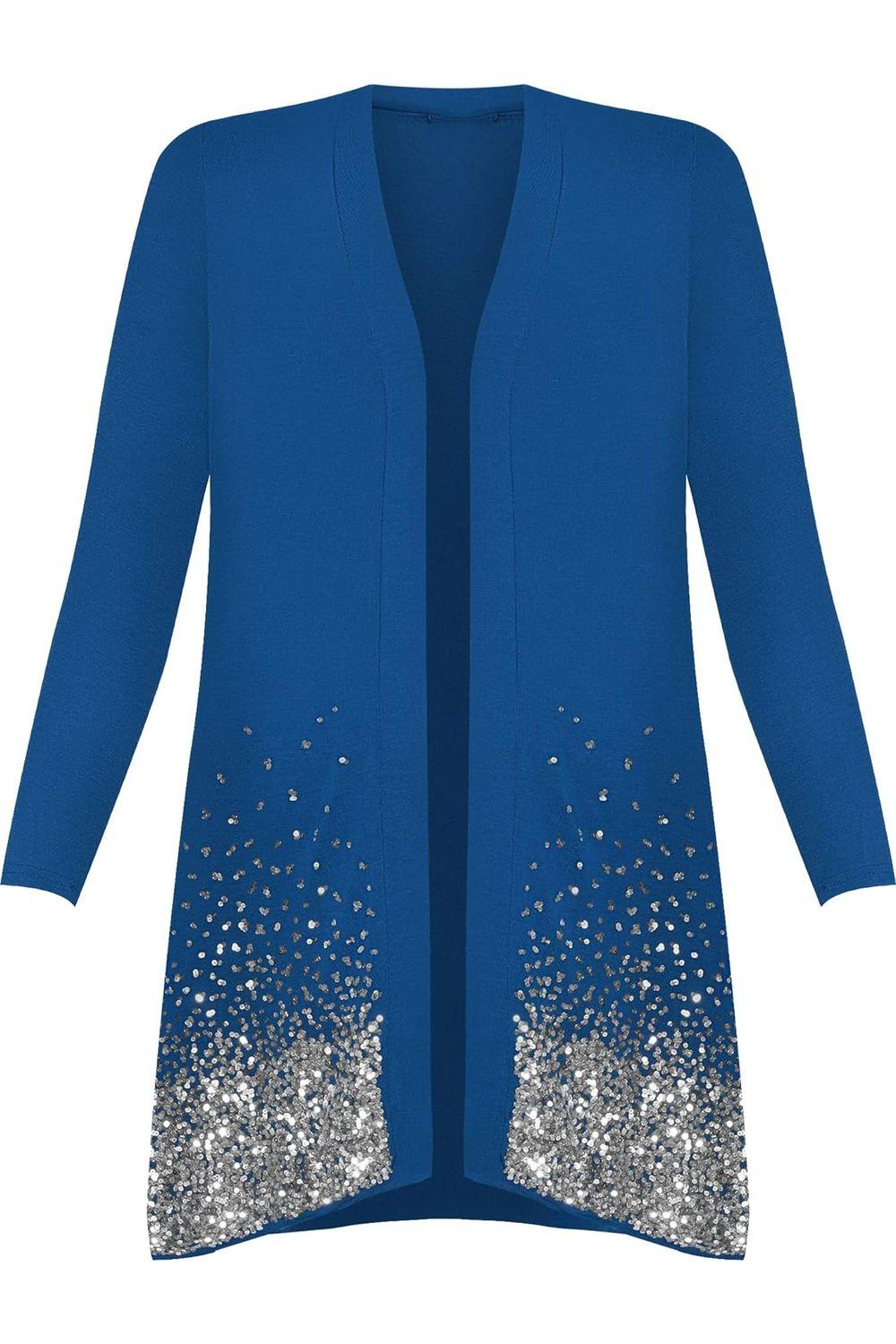 Teal Sequin Sparkle Open Cardigan For Women 16 - Dropwear