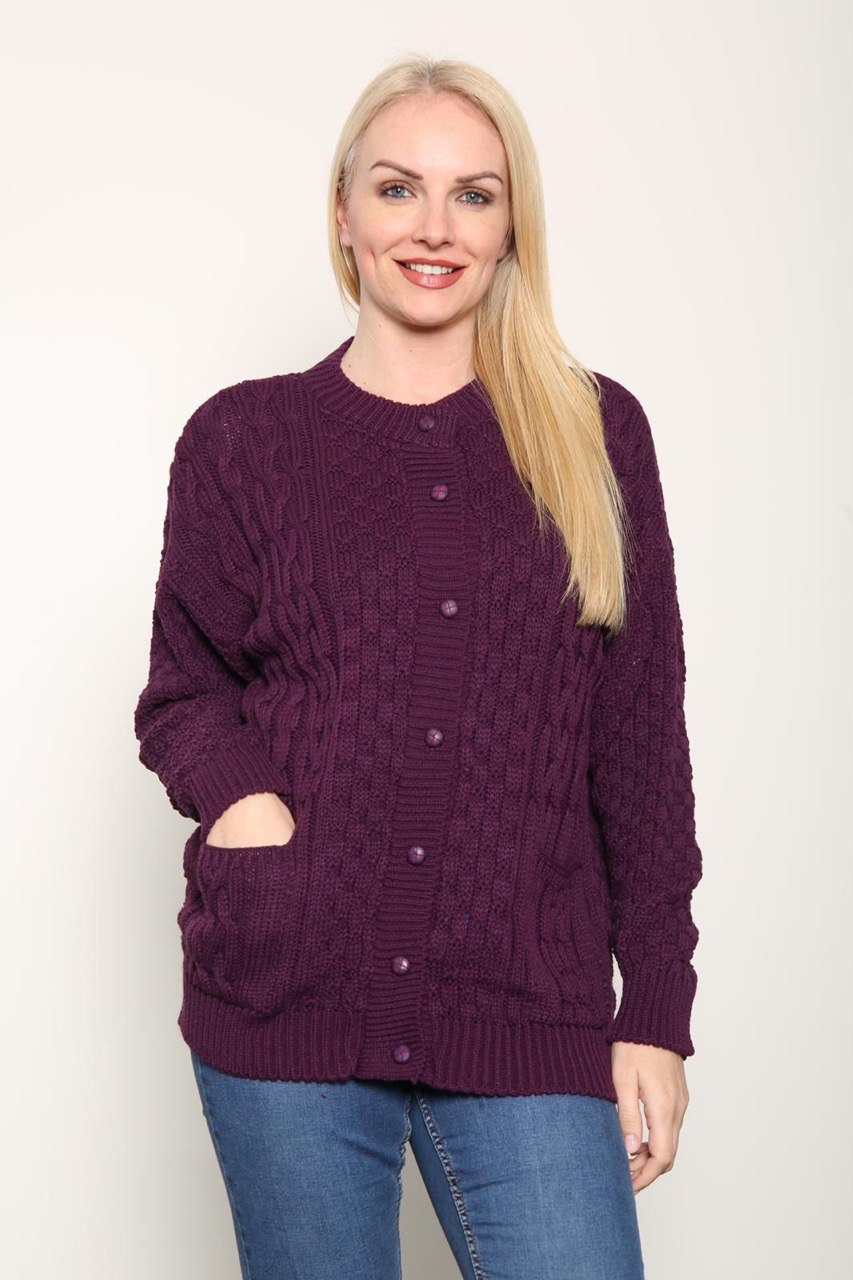 Cream Chunky Cable Knit Long Sleeve Cardigan For Women 8-10 - Dropwear