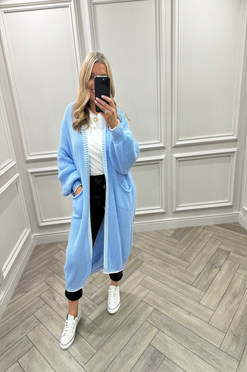 Blanket Stitch Hem Longline Cardigan One Size (8-18)