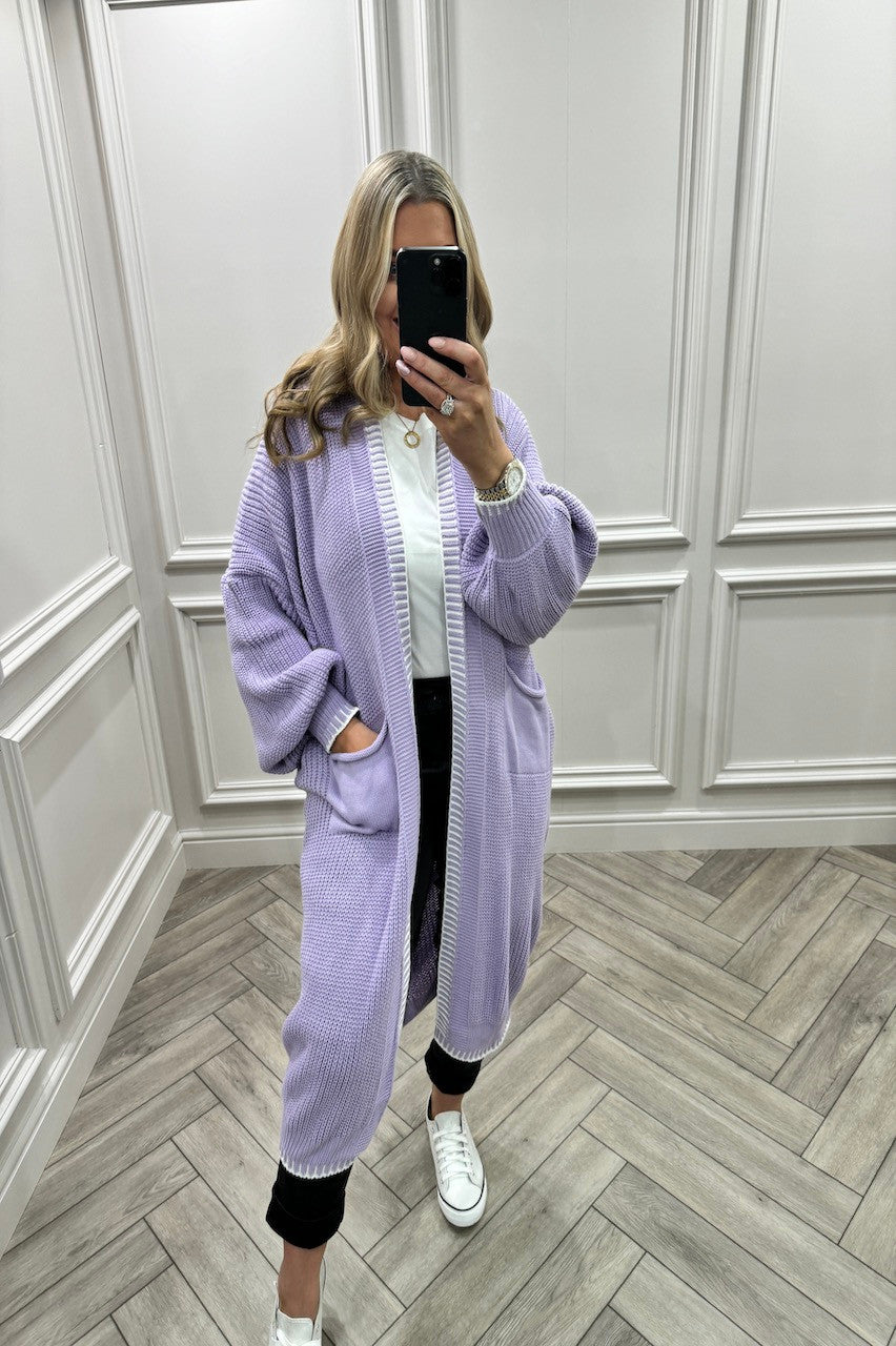 Blanket Stitch Hem Longline Cardigan One Size (8-18)