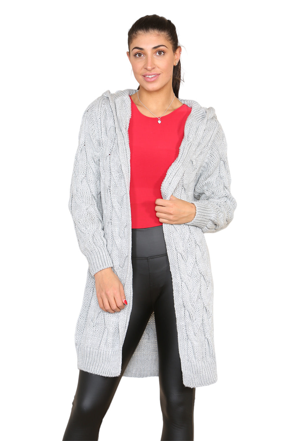 Knitted Cables Hooded Long Over Sized Cardigan For Women  - Dropwear