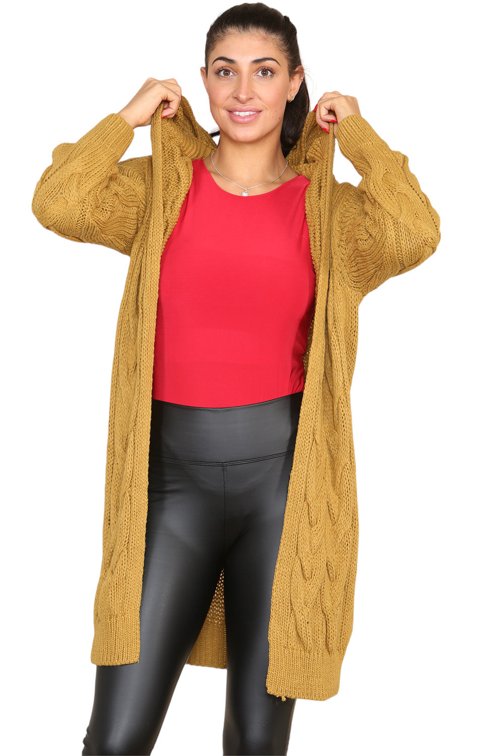 Knitted Cables Hooded Long Over Sized Cardigan For Women  - Dropwear