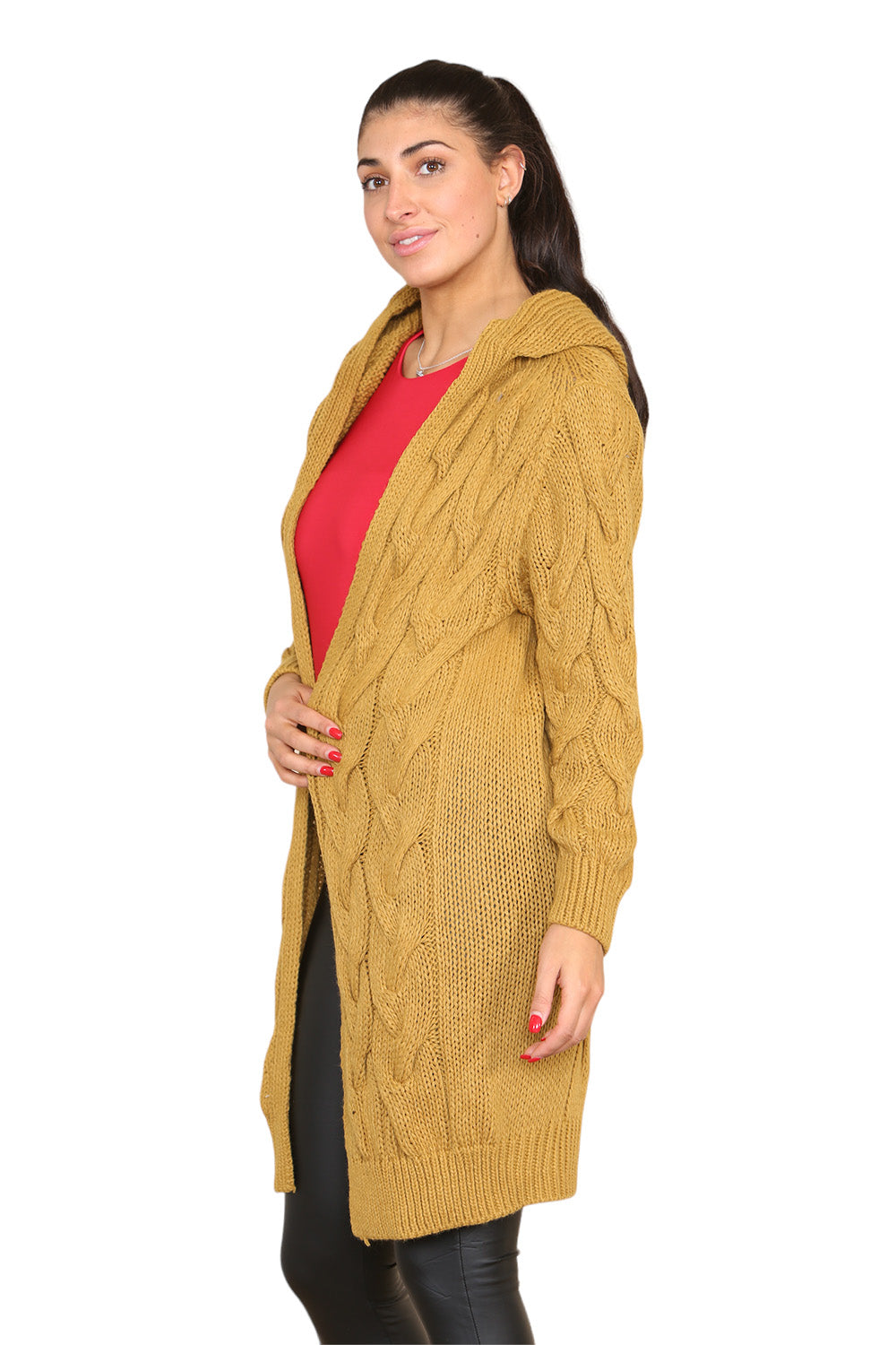 Knitted Cables Hooded Long Over Sized Cardigan For Women  - Dropwear
