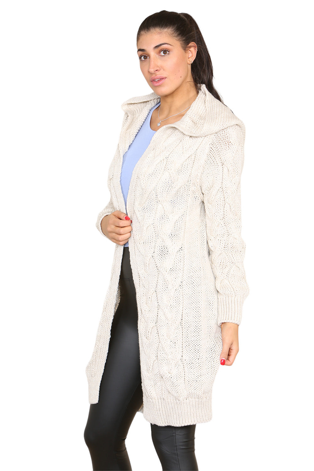 Knitted Cables Hooded Long Over Sized Cardigan For Women  - Dropwear
