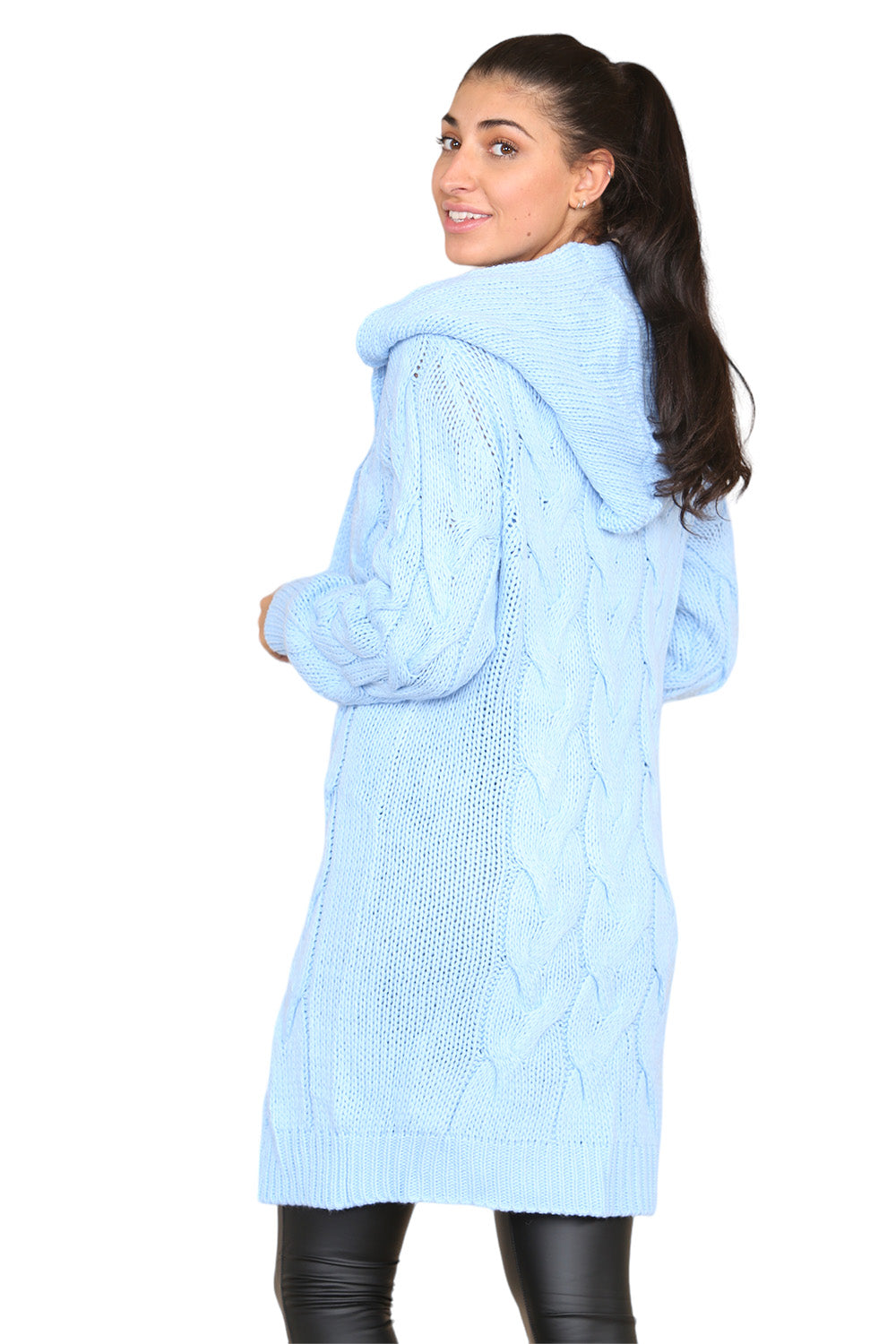 Beige Knitted Cables Hooded Long Over Sized Cardigan For Women M/L - Dropwear