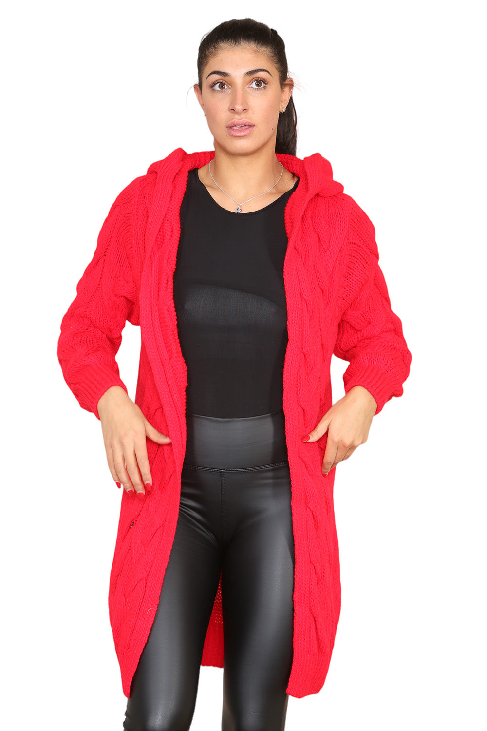 Mustard Knitted Cables Hooded Long Over Sized Cardigan For Women S/M - Dropwear