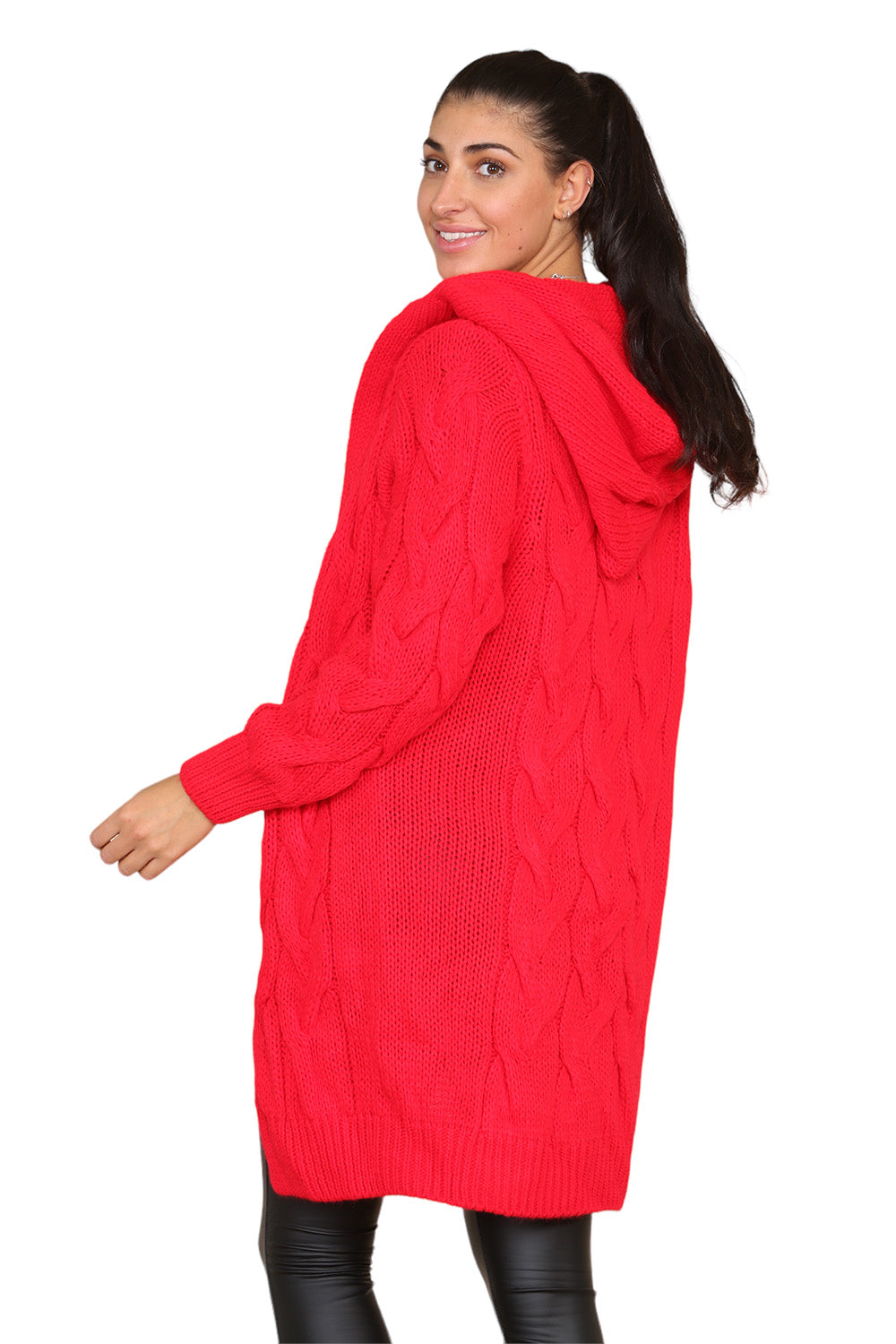 Mustard Knitted Cables Hooded Long Over Sized Cardigan For Women M/L - Dropwear